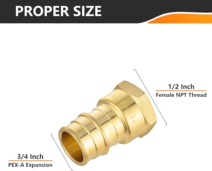 HeSun 100-Pack PEX-A FNPT Adapter Fitting, 1/2" NPT Female x 3/4" PEX-A Expansion Adapter, ASTM F1960