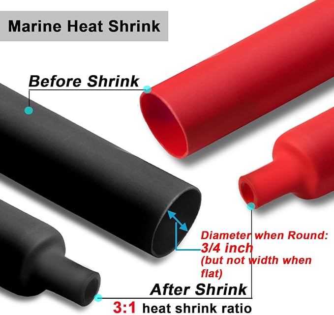 2 Pcs 3/4 inch (Diameter) 3:1 Dual Wall Adhesive Heat Shrink Tubing Kit, Large Wire Shrinkable Tube Wrap by MILAPEAK (4 Feet, Black & Red)