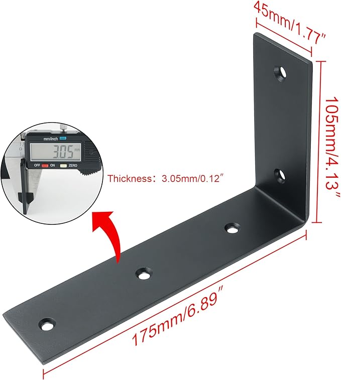 Alise Floating Shelf Brackets Heavy Duty L-Shaped Wall Brackets - Black Angle Corner Braces for Shelves, Stainless Steel Reinforced Shelf Support Bracket for Wooden Boards 7x4 Inch,Pack of 4