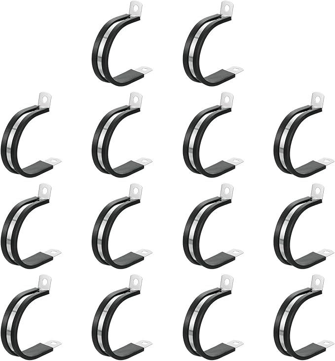 uxcell 1-5/8"(42mm) Cable Clamp, 304 Stainless Steel Rubber Cushioned Insulated Clamp R Shape Metal Clamp Tube Holder for Pipe Hose Wire Cord Installation 14Pcs
