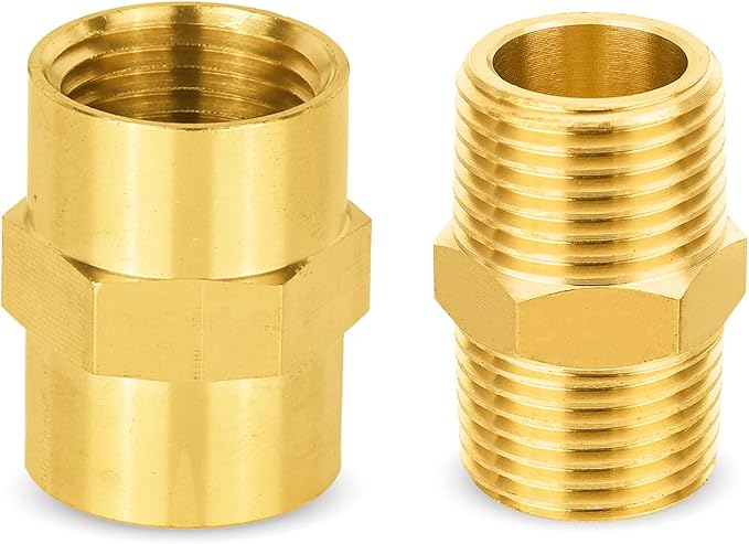 100-PCs HeSun Brass Pipe Fittings Combo, 50-PCs 3/8" NPT Male + 50-PCs 3/8" NPT Female Hex Nipple Adapter