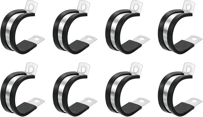uxcell 1-1/4"(32mm) Cable Clamp, 304 Stainless Steel Rubber Cushioned Insulated Clamp R Shape Metal Clamp Tube Holder for Pipe Hose Wire Cord Installation 8Pcs