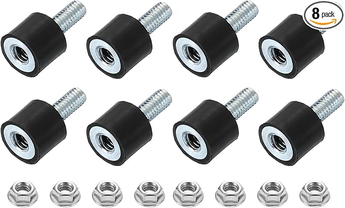 uxcell M4 Rubber Mounts, 8Pcs 10x8mm(DxH) Rubber Cylindrical Anti Vibration Isolator Shock Absorber with Lock Nut for Car Bobbin Generator Air Compressors