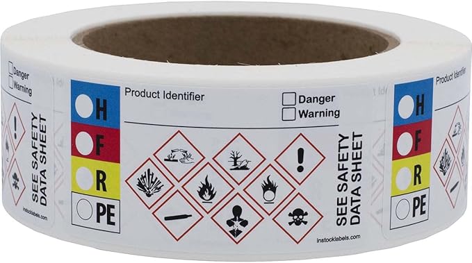 Small Write-On GHS and HMIG Combo Label with GHS Hazard Symbols, 1.5 x 3 Inch Rectangles, 500 Total Labels per Roll