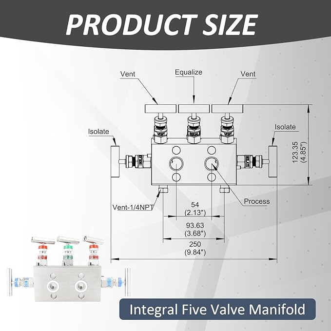 5 Valve Manifold 316 Stainless Steel 5 Way High Pressure Manifold Gas Distributor for Pressure Gauges and Pressure Transmitters from Rosemount, Siemens, Honeywell, E+H