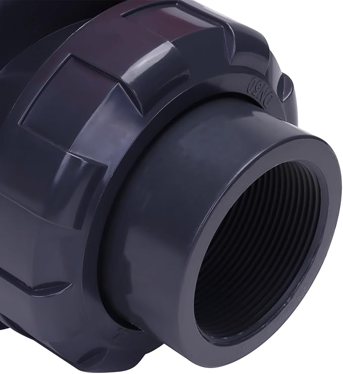 DERNORD PVC True Union Ball Valve NPT Threaded with Full Port, EPDM O-Rings, and Reversible PTFE Seats, Rated at 200 PSI (2 Inch NPT Threaded)