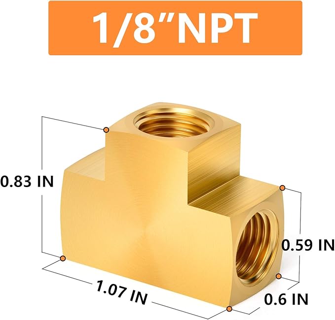 GASHER 5 Pcs Brass Barstock Tee, 1/8" x 1/8" x 1/8" NPT Female Pipe Fittings