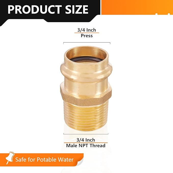 10-Pack HeSun Copper Press Fitting Adapter,3/4" Press X 3/4" Male NPT Adapter, LF Brass(PEX1807350)