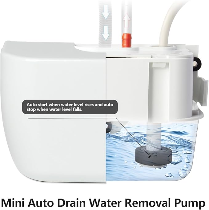 Wisewater 100-240V 65.6FT 10GPH Slient Mini Split Condensate Pump 19dB Low Noise Automatic Condensate Removal Pump with Safety Switch for HVAC Split AC HVAC Portable Air Conditioner Dehumidifiers