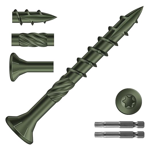 #8 x 1-1/2" Deck Screws (644Pcs) 4lb. Carbon Steel, Green, Flat Head, Rust Resistant epoxy Coated, with T25 Star Bit