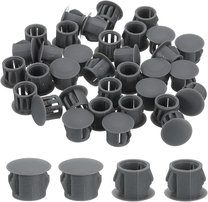 uxcell 38Pcs 10mm(3/8") Nylon Hole Plugs, Flush Type Panel Round Snap in Fastener Knockout Locking Plugs for Furniture Insert End Caps Panels, Gray