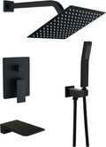 Bathtub Shower System Matte Black Shower and Tub Faucet set with 10 inch Rian Shower Head and Handheld Spray Mix Shower Combo,including Rough-in valve and Shower Trim Kit
