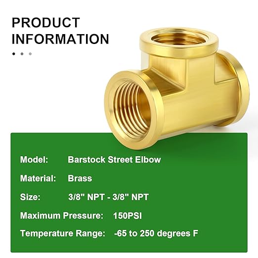 TAISHER 2Pcs Brass Tee Fitting, 3/8" x 3/8" x 3/8" NPT Female Pipe Fittings