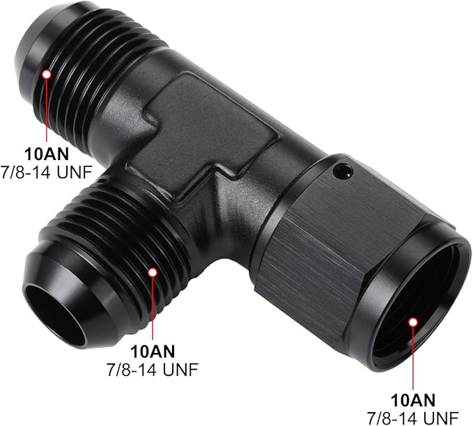 10AN Male Flare Tee T Fitting Adapter with AN10 Female Swivel On Run Aluminum Black