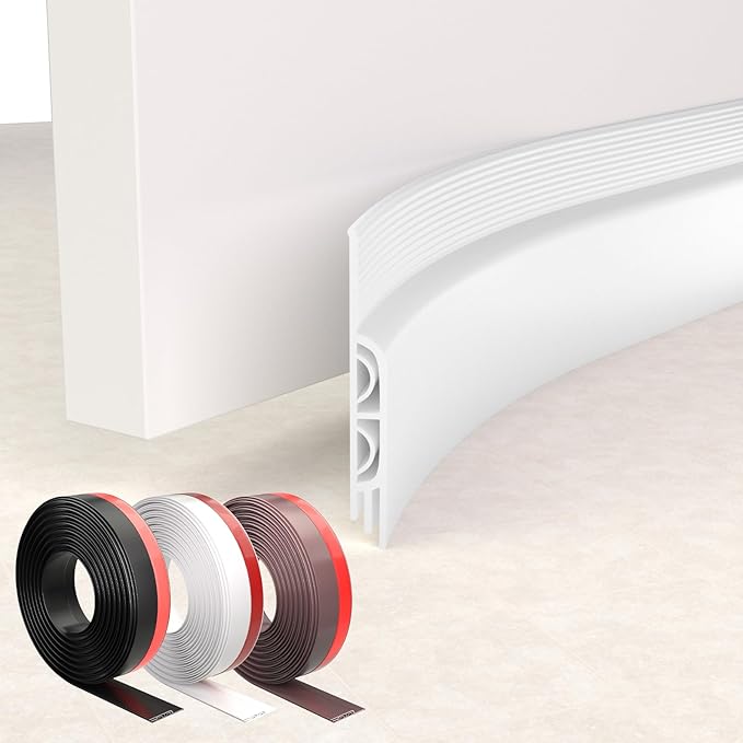 39" Door Draft Stopper for Bottom of Door, Adhesive Weather Stripping Door Seal for Cold Air Insulation, Under Door Sweep for Exterior & Interior Doors Blocker Noise Dust, White