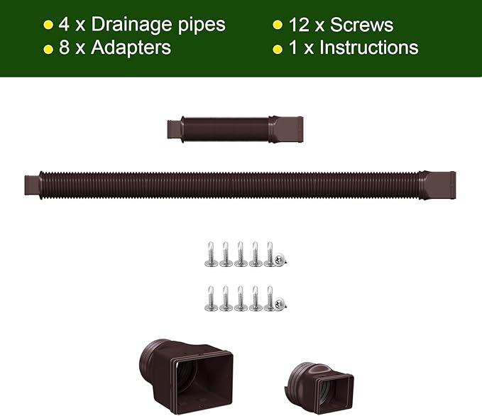 Rain Gutter Downspout Extensions, Downspout Extender for Rainwater Drainage Flexible, Down Spout Drain Extension Pipe and Extendable from 21 to 66 Inches (4 Pack, Brown)