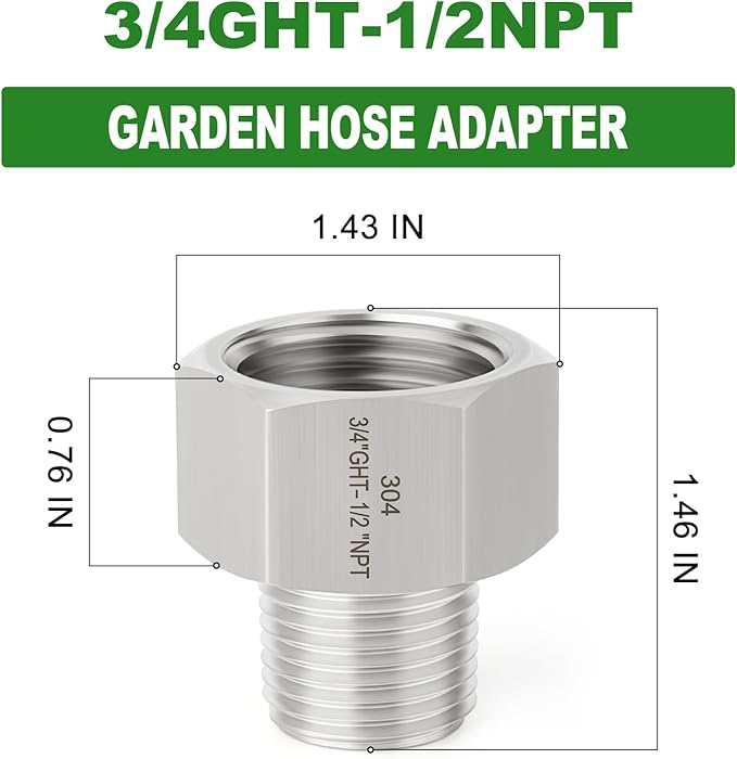 TAISHER 5PCS 304 Stainless Steel Garden Hose Adapter, 3/4" GHT Female x 1/2" NPT Male Garden Hose Connector with Washers