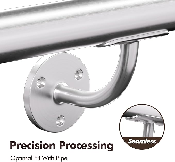 Stair Railing Bracket, 4 Pack Stainless Steel 304 Wall Mount Handrail Bracket Stair Railing for 1-11/16 inch (42.4mm) , Brush Finish