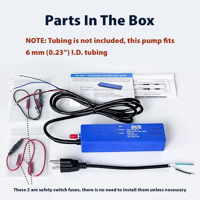6.4 GPH 50 FT Max Head Drip Pan HVAC Condensate Pump 110V/230V w/Automatic Safety Switch, Quiet Removal Auto Sump Pump Submersible Water Pump for AC, Dehumidifier, Furnace, Basements