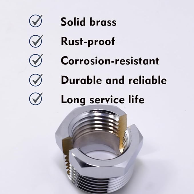 3/4" Male NPT to 1/2" Female NPT Solid Brass Lead-Free Reducer Hex Bushing, Chrome (2 Pack), Reducing Cast Pipe Adapter Fitting, Brass Pipe Hose Tube Fitting Hex Head Bushing Adapter Convert