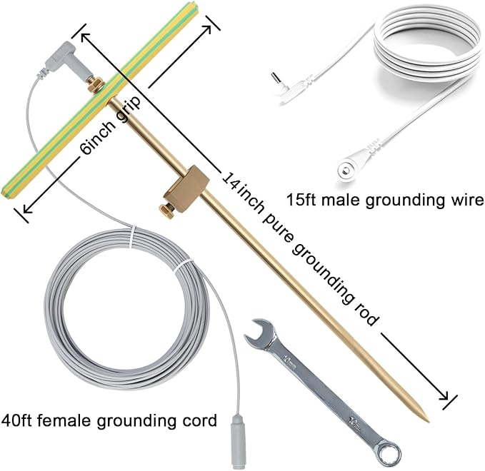 Copper Grounding Rod Kit - Ground Wires,Clamp,Wrench,T-Handle-Portable Ground Rod for Earthing,Ground Rod Clamp for Electric Fence,Grounding Mats, Sheets, Pillowcases, Blankets