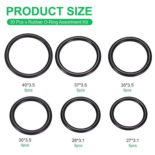 PATIKIL Nitrile Rubber O-Ring Assortment Kit, 30pcs Seal Gasket Set 6 Sizes Sealing NBR Gasket Washers for Car Repair Pressure Washer Plumbing Sealing Repair Air or Gas Connections