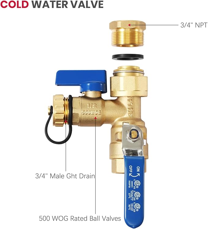 GASLAND 3/4 Inch Tankless Water Heater Service Valve Kit, with Pressure Relief Valve, Hot Cold Water Supply Isolator Valves in Clean Brass Construction