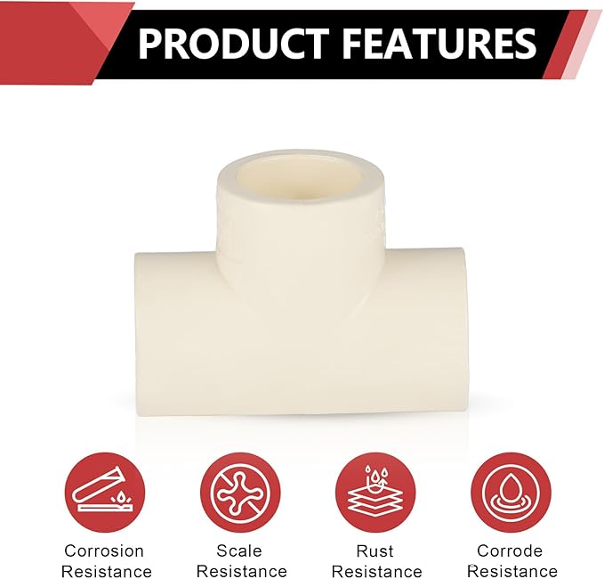 30-PACK EFIELD CPVC Tee Fittings,1/2" CPVC-CTS Slip Tee for Hot and Cold Water Pressure Distribution Systems,(CPVC020-10-30PCS)
