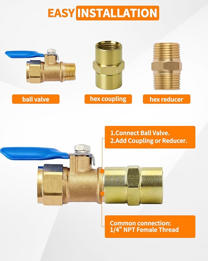 8 PCS Brass Coupling, 1/4 NPT Coupler Female to Female Hex Head Pipe Fitting, Compressor Connector 1/4 FNPT to 1/4 FNPT Coupler, Air Hose Adapter Brass Fittings