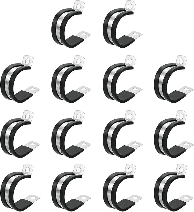 uxcell 1-1/4"(32mm) Cable Clamp, 304 Stainless Steel Rubber Cushioned Insulated Clamp R Shape Metal Clamp Tube Holder for Pipe Hose Wire Cord Installation 14Pcs