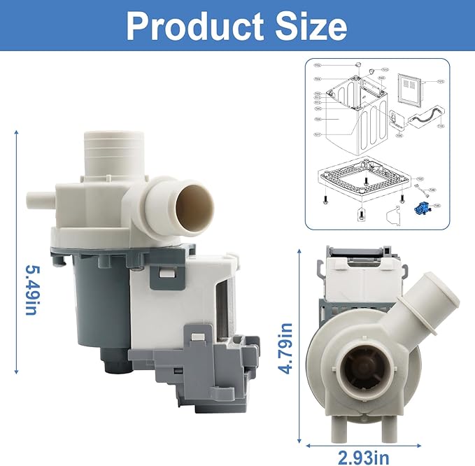 DP040-012 4681EA1007A Drain Pump Compatible with LG, Kenmore Washer Drain Pump, Replacement for 4681EA1007A 1089358 AP5604958 EAP11706439 2649379 AP5605335