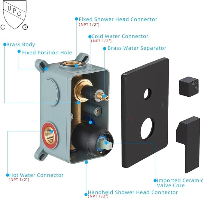16 Inch Ceiling Mount Matte Black Shower System Bathroom Luxury Rain Mixer Shower Combo Set Ceiling Rainfall Shower Head System (Contain Shower Faucet Rough-in Valve Body and Trim Kit)