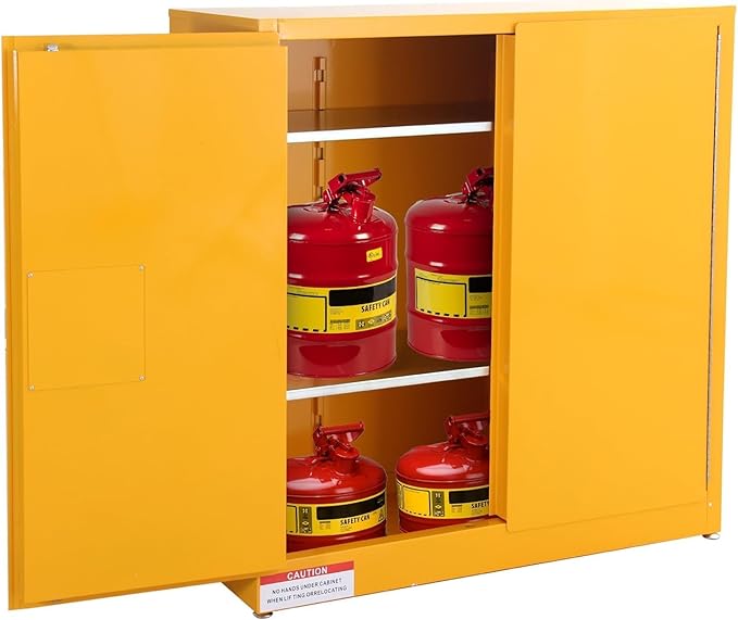 Flammable Storage Cabinet 43" x 18" x 44", 30 Gallon Galvanized Steel Flammable Liquid Storage Locker with Adjustable Shelves & Manual-Close Doors, OSHA Compliant Hazardous Material Cabinet, Yellow