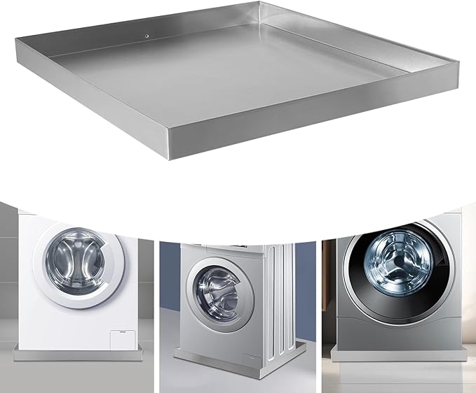 28" x 30" x 2.5" Washing Machine Pan Washing Machine Drip Pan w/Drain Hole & Hose Adapter 304 Stainless Steel Drain Tray for Electric Water Heater & Air Conditioning Units
