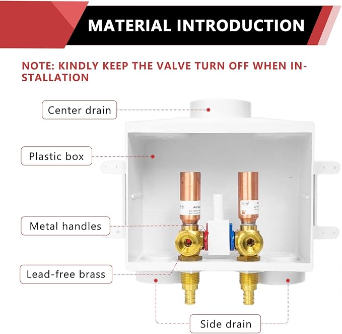 EFIELD Double Drain Washing Machine (Laundry) Outlet Box,1/2-inch Crimp Pex F1807 Inlet, Single Control Valve, Copper Water Hammer Arrestor,(WM016)