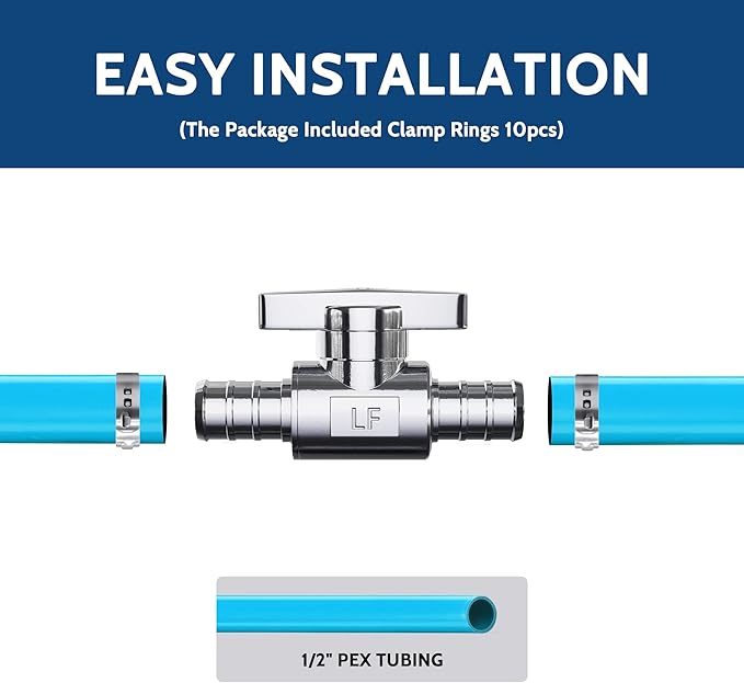 10 Pack Straight Shut Off Valve, 1/2" Pex x 1/2" Pex Straight Stop Valve, Quarter Turn Faucet Valve, Chrome