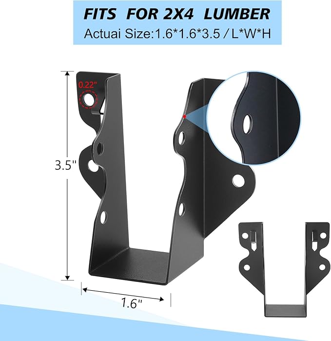24 Pcs 2"x 4" Joist Hanger,Q235B Steel Face Mount Joist Hangers,Black Powder Coated Hurricane Ties for Rafter, Rafter Brackets for Floor, Deck and Ceiling Joists