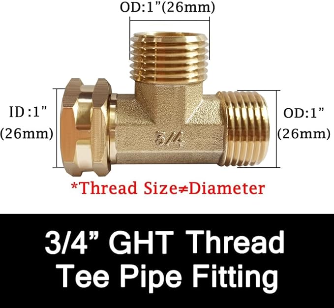 Joywayus Brass Swivel Pipe Fitting Tee - 3-Way Adapter, 3/4" GHT Female Male Male