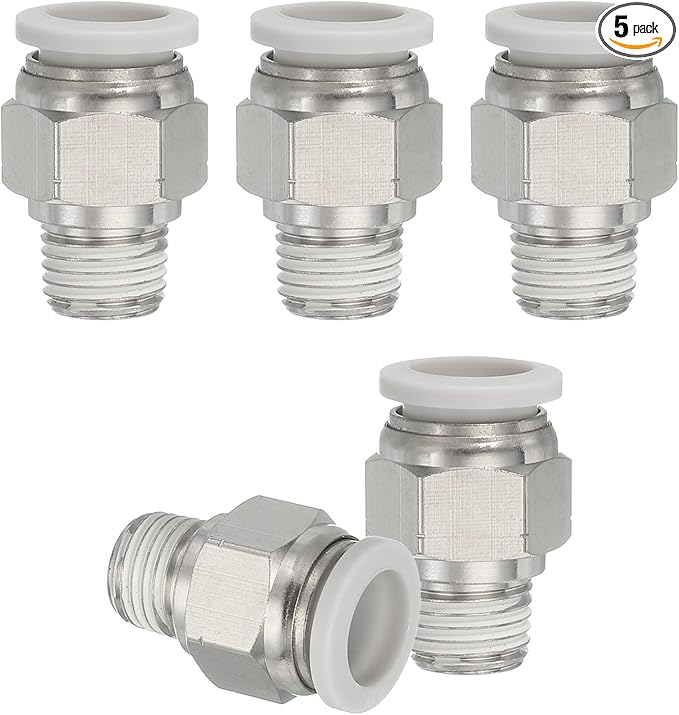 MECCANIXITY 5 Pcs NPT Push to Connect Air Fittings, Male Straight 1/2" Tube OD x 1/4" NPT Thread Air Quick Connector Coupling Adapter for Gas Hose Pneumatic Tools White