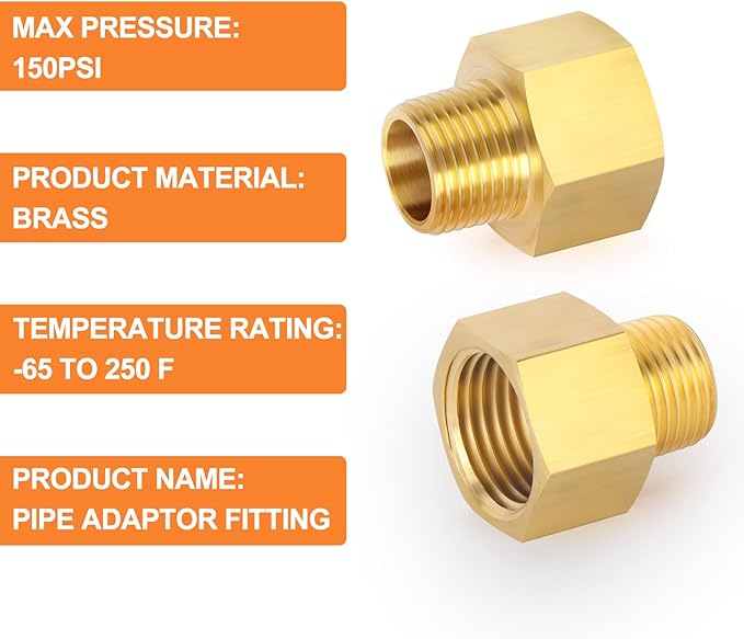 GASHER 2PCS Brass Pipe Fitting, Reducer Adapter, 1/8-Inch Male Pipe x 1/4-Inch Female Pipe