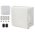 Waterproof Electrical Box with Mounting Plate, IP67 Junction Box Stainless Steel Latch Hinged Grey Cover Project Enclosure with Wall Bracket and 2 Glands 8.3" x 8.3" x 5.1"