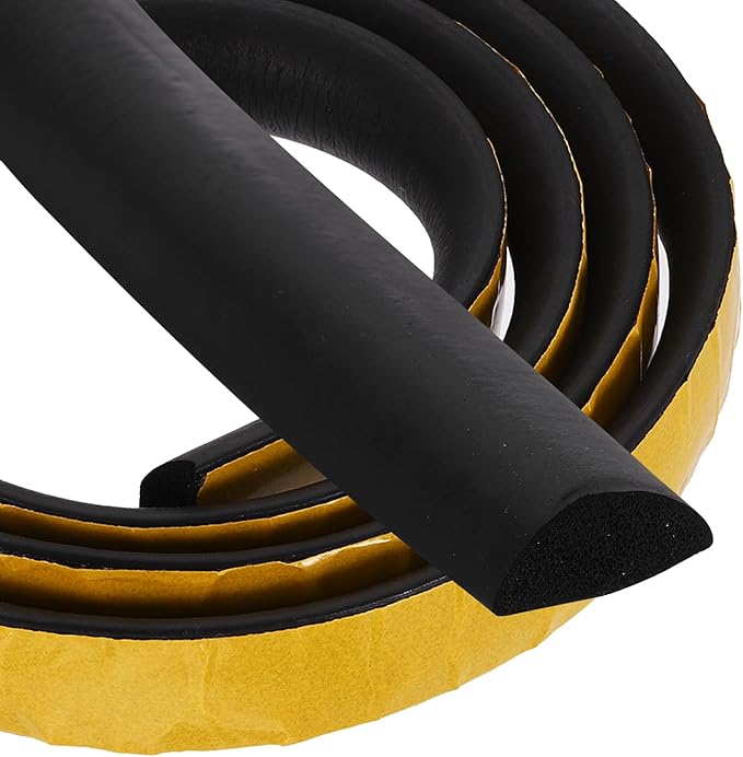 PATIKIL 6.6FT Solid Rubber Weather Stripping, 1 1/6" W x 1/2" H Self Adhesive D Shape EPDM Rubber Seal Strip Gasket for Door Frame Window Insulation RVs Furniture Cabinets, Black