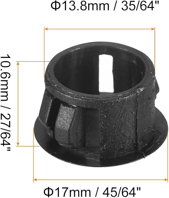 uxcell 35/64" Plastic Hole Plugs, 110Pcs Flush Type Panel Round Snap in Fastener Knockout Locking Plugs for Furniture Insert End Caps Panels, Black