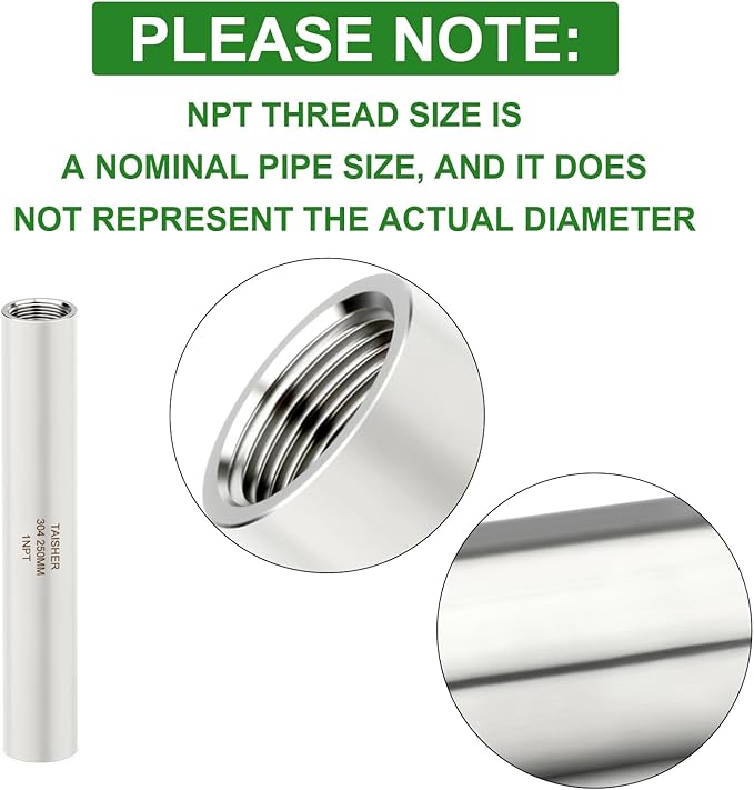 TAISHER 2PCS Stainless Steel Pipe Fittings, 1" NPT Female x 1" NPT Female Threaded, 10" Length Thickened Nipple Cast Pipe