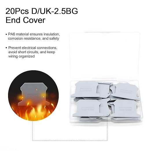 20Pcs D/UK-2.5BG End Cover for DIN Rail Mounted Terminal Block, PA6 Rail Mounted Terminal Block End Cover