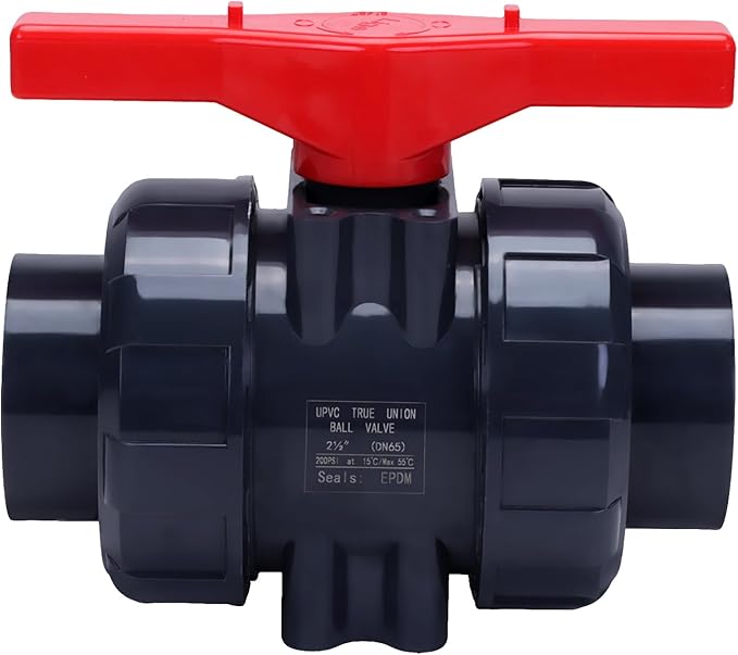 DERNORD PVC True Union Ball Valve with Full Port, EPDM O-Rings, and Reversible PTFE Seats,Rated at 200 PSI (2-1/2 inch Socket)
