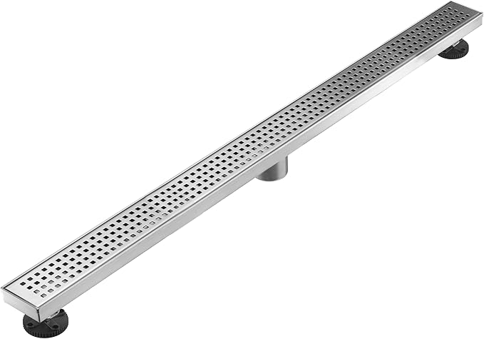 Linear Shower Floor Drain, Brushed Nickel 48 Inch 304 Stainless Steel Bathroom Drains Kit, Long Rectangular Shower Trench Drain with Square Pattern Drain Cover & Hair Catcher