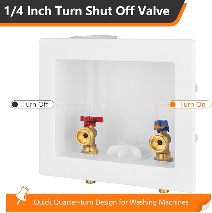 1-Pack HeSun Washing Machine Outlet Box, 1/2 Inch Crimp Pex Inlet x 3/4 Inch MHT Outlet Connection, Pex Washer Laundry Box with Center Drain(WM002)