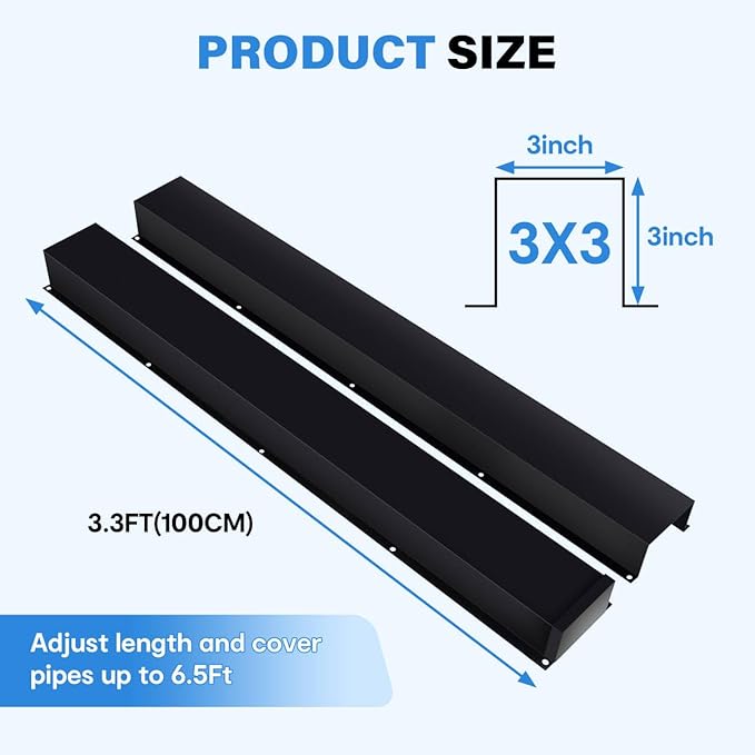 LyPrem 3" W x 6.5Ft L Metal Line Set Cover Kit - Decorative AC Pipe Cover for Ductless Mini Split/Central Air Conditioner/Heat Pump Systems, Black