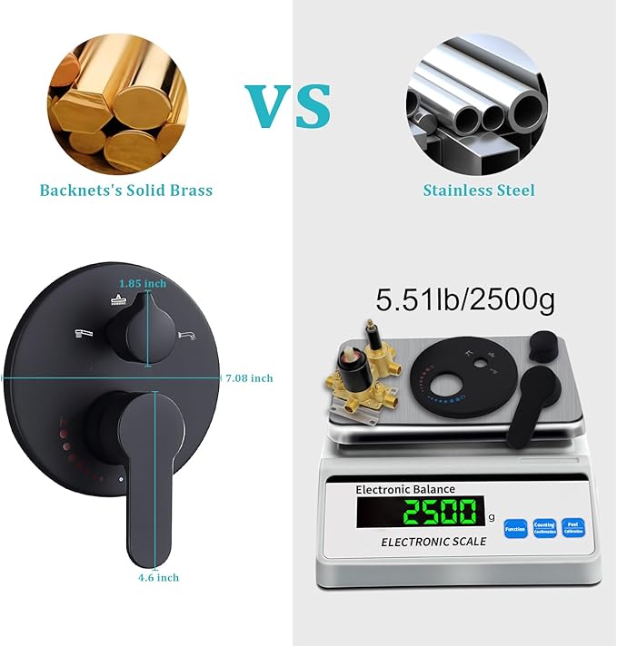 3 Way Shower Diverter Valve Wall Mount Pressure Balancing Shower Diverter Mixing Valve 3 Way Replacement Brass Mixer Kit Matte Black